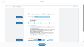 The Sign form modal for a student's opportunity is open. The form has fields that need to be filled out, along with a space to add a signature.